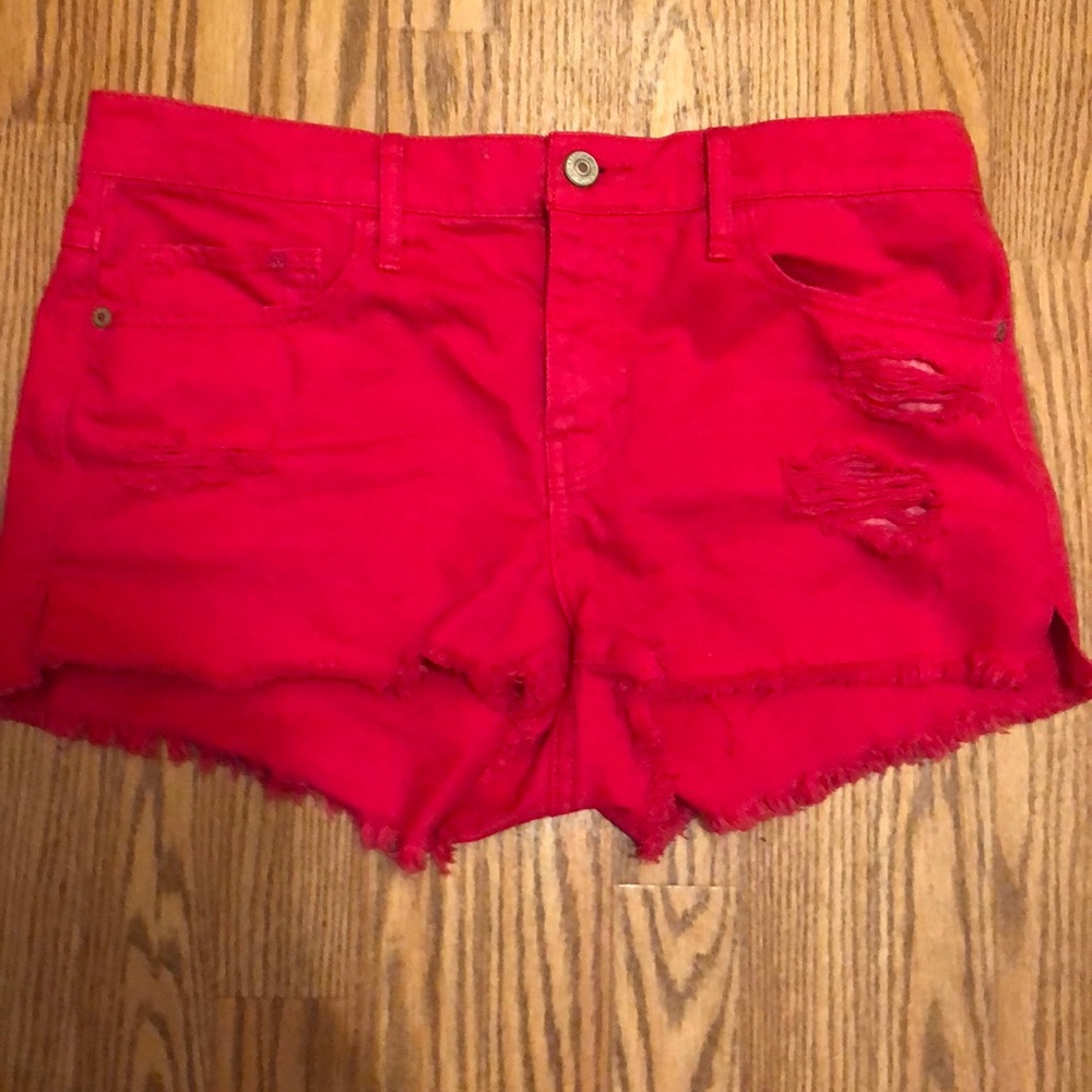 Abercrombie & Fitch pink ripped jean shorts